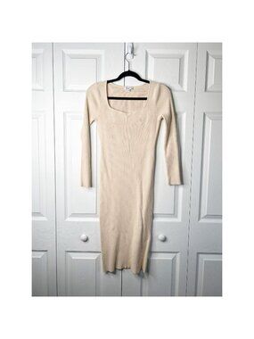 Area Stars Ivory Cream Ribbed Knit Long Sleeve Midi Dress Women's Size X-Small